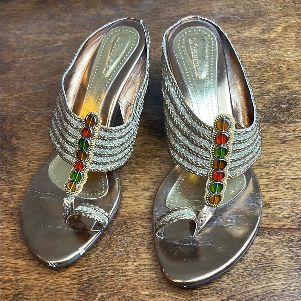 Gold and Red Sandals with Braided Straps